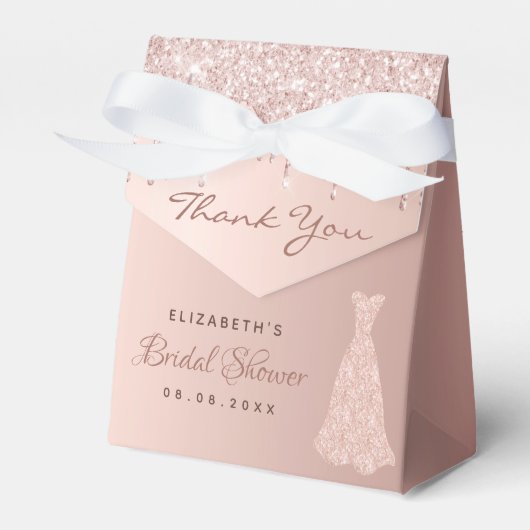 Vrijgezellenfeest roos gouden glitter jurk dank u bedankdoosjes (Voorkant Zijde)