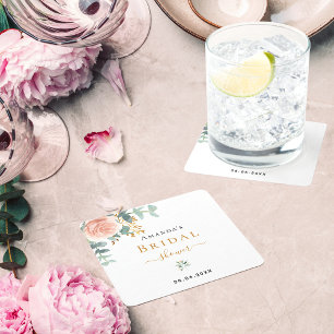 Vrijgezellenfeest roos goudfloreucalyptuselegant vierkante kartonnen onderzetter