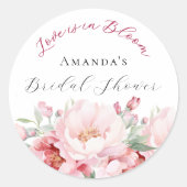 Vrijgezellenfeest roze bloemen liefde in bloei ronde sticker (Voorkant)