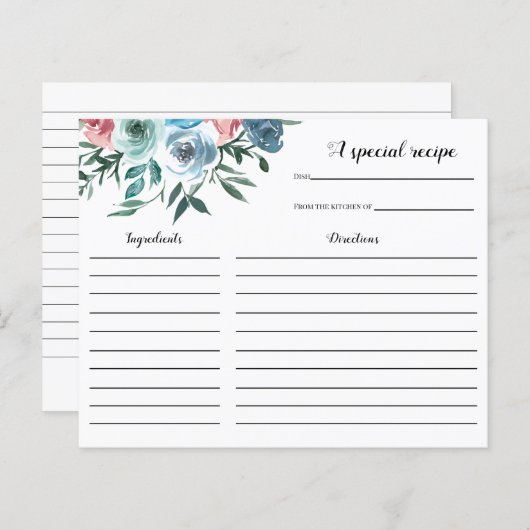 Vrijgezellenfeest Roze en Blauwe bloemen Recipcard (Voorkant / Achterkant)