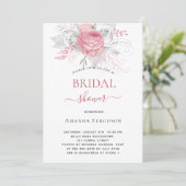 Vrijgezellenfeest roze floralen elegant zilverwit kaart (Staand voorkant)