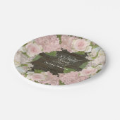 Vrijgezellenfeest Roze Hydrangea Rozen Donker Hout Papieren Bordje (Gekanteld)