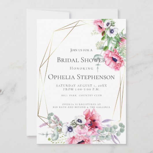 VRIJGEZELLENFEEST | Roze Waterverf klaprozen Kaart (Voorkant)