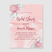 Vrijgezellenfeest roze zilverfloralen witte rozen  magnetische uitnodiging (Voorkant)