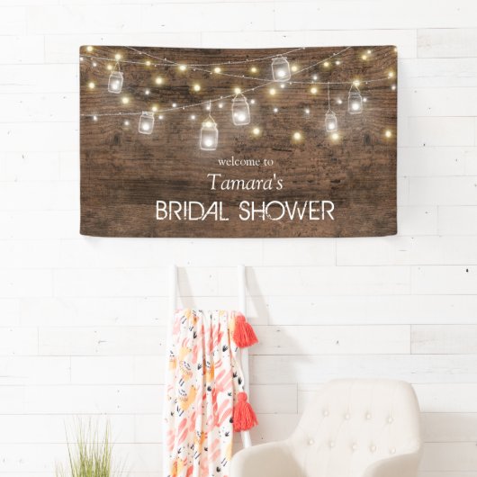 Vrijgezellenfeest Rustic Mason Jar String Lights Spandoek (Insitu)