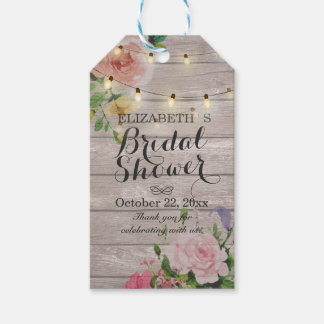 Vrijgezellenfeest Rustic Wood Floral String Lights Cadeaulabel