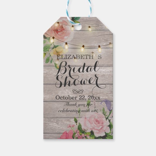 Vrijgezellenfeest Rustic Wood Floral String Lights Cadeaulabel (Voorkant)