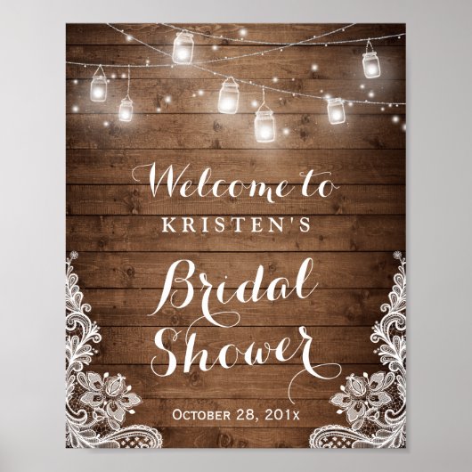 Vrijgezellenfeest Rustic Wood Mason Jar Lights Lac Poster (Voorkant)