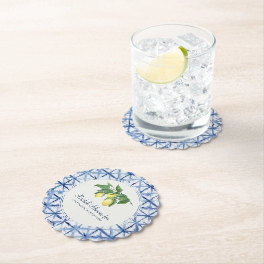 vrijgezellenfeest Shibori Indigo Pattern w Lemon L Kartonnen Onderzetters (Insitu)