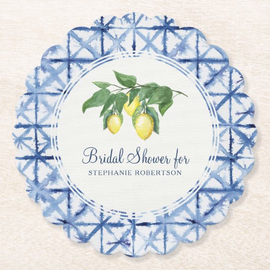 vrijgezellenfeest Shibori Indigo Pattern w Lemon L Kartonnen Onderzetters (Voorkant)