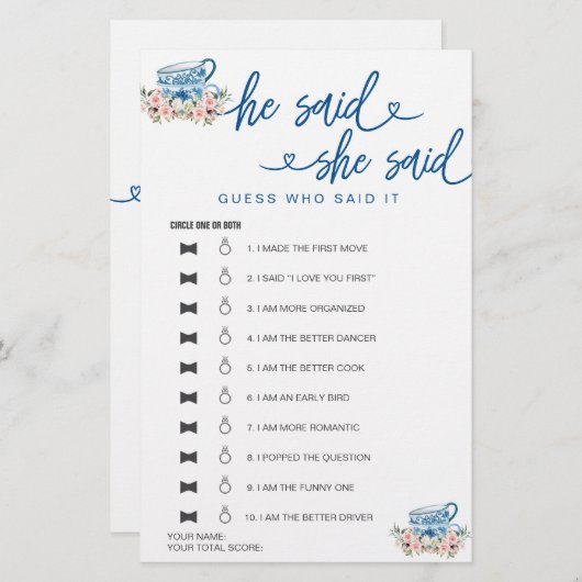 Vrijgezellenfeest spel Hij zei dat ze gokte (Voorkant / Achterkant)