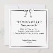 Vrijgezellenfeest spel "Twee waarheden en een leug Notitiekaartje (Voorkant)