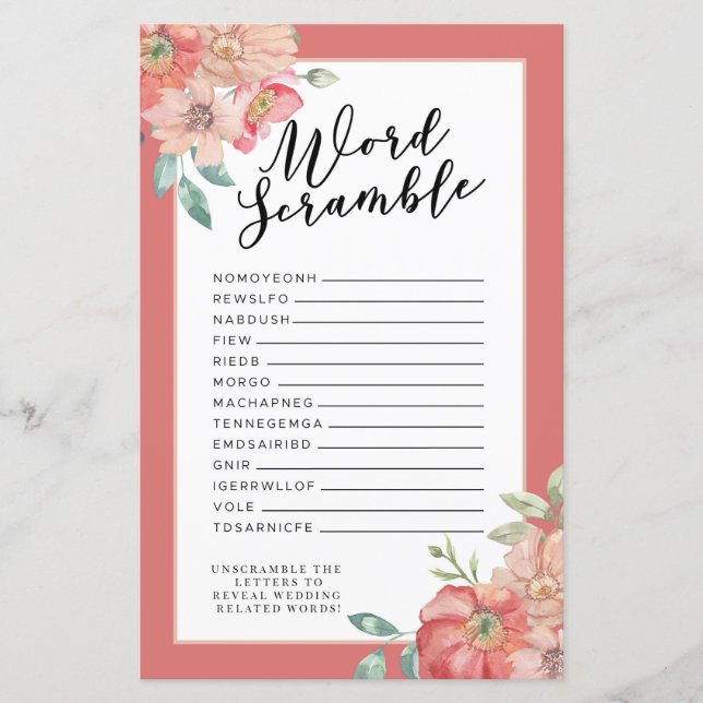 Vrijgezellenfeest Spelletjes Word Scramble Spel Ro (Voorkant)