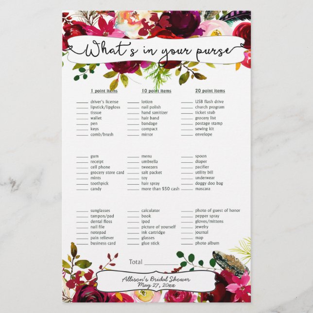 Vrijgezellenfeest Spellingstoets / bingo, burgundy (Voorkant)