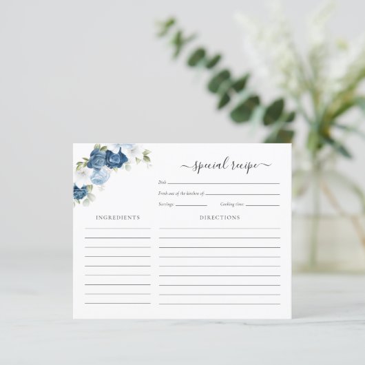 Vrijgezellenfeest Stusty Blue Floral Recipe Card (Staand voorkant)