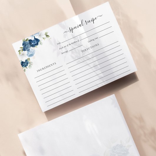 Vrijgezellenfeest Stusty Blue Floral Recipe Card