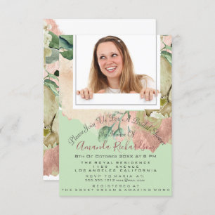 Vrijgezellenfeest Sweet 16th Photo Mint Peach Flor Kaart