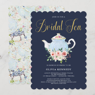 Vrijgezellenfeest Tea Elegant Blush Floral Gold Kaart