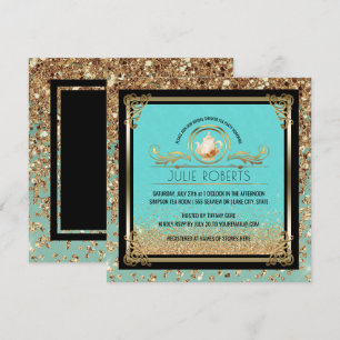 vrijgezellenfeest Tea Party Blue Gold Kaart