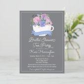 Vrijgezellenfeest Tea Party Invitation Blue Hydran Kaart (Staand voorkant)