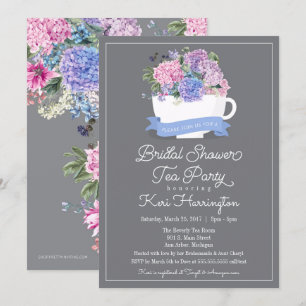 Vrijgezellenfeest Tea Party Invitation Blue Hydran Kaart