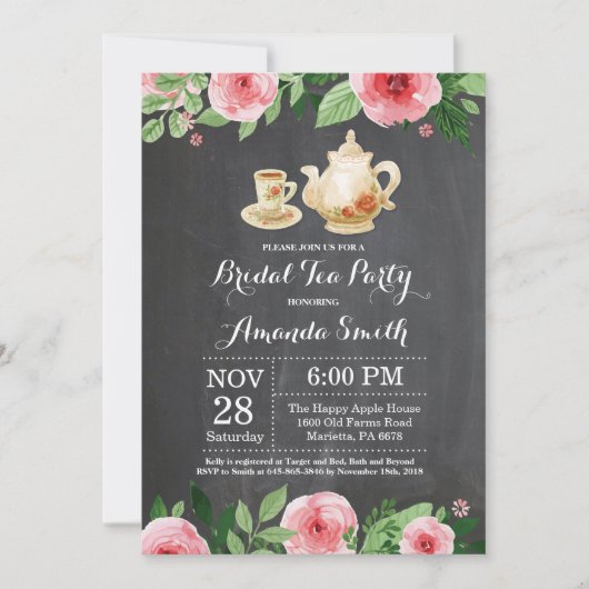 vrijgezellenfeest Tea Party Invitation Chalkboard Kaart (Voorkant)