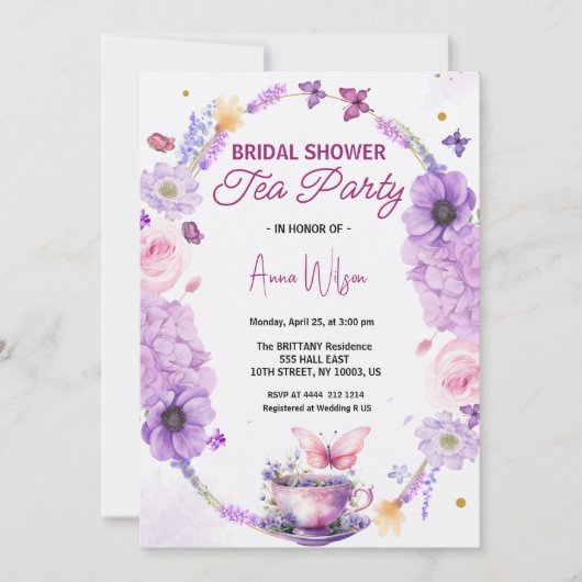 Vrijgezellenfeest Tea Party Lavendel Lila Vlinder Kaart (Voorkant)