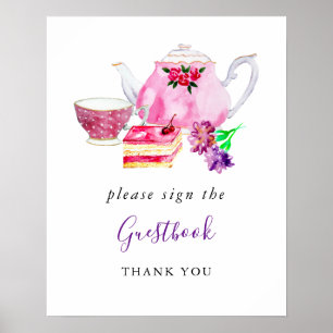 vrijgezellenfeest Tea Party Paars ondertekenen het Poster