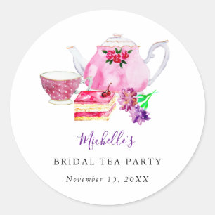 Vrijgezellenfeest Tea Party Paarse Teapot Waterver Ronde Sticker