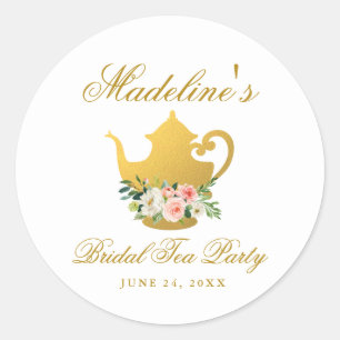 Vrijgezellenfeest Tea Party Pink Floral Gold Ronde Sticker