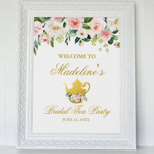 Vrijgezellenfeest Tea Party Pink Floral Gold Welko Poster