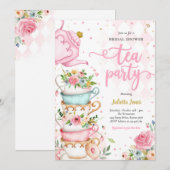 Vrijgezellenfeest Tea Party Roze en Gouden Bloemen Kaart (Voorkant / Achterkant)