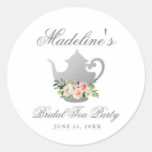 Vrijgezellenfeest Tea Party roze Floral Silver Ronde Sticker