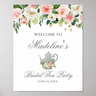 Vrijgezellenfeest Tea Party roze Floral Silver Wel Poster