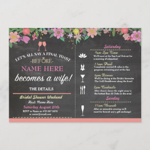 vrijgezellenfeest Toast Floral Pink Chalk Invite Kaart