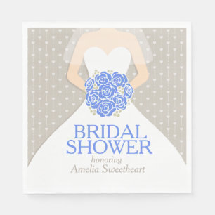 Vrijgezellenfeest trouwjurk blauw grijs servetten