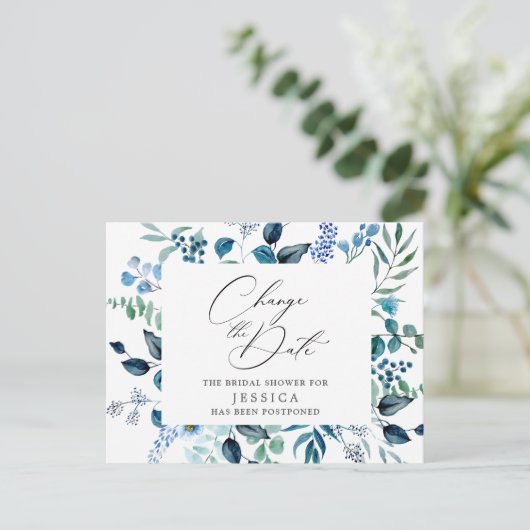 Vrijgezellenfeest uitgestelde datum Elegant Blue R Briefkaart (Staand voorkant)