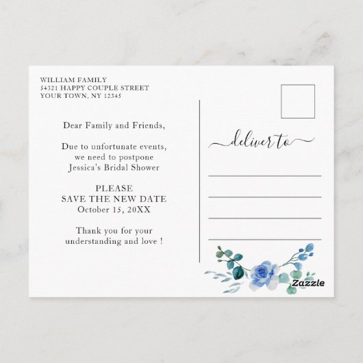 Vrijgezellenfeest uitgestelde datum Elegant Blue R Briefkaart (Achterkant)