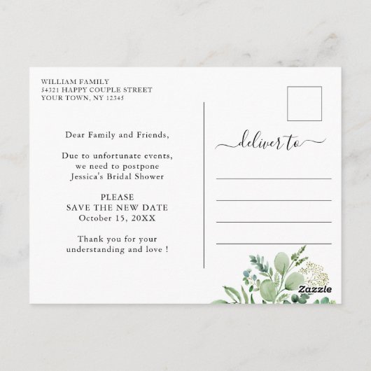 Vrijgezellenfeest Uitgestelde datum legant Eucalyp Briefkaart (Achterkant)