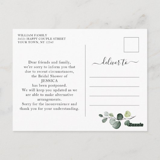 Vrijgezellenfeest Uitgestelde datum legant Eucalyp Briefkaart (Achterkant)