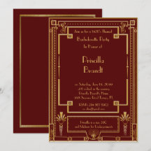 Vrijgezellenfeest uitnodiging, grote Gatsby, rood