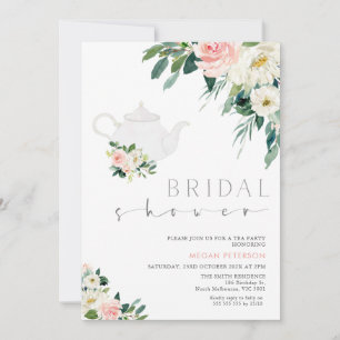 Vrijgezellenfeest van Blush and White Floral Tea P Kaart