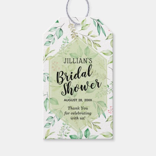 Vrijgezellenfeest van botanische groene bladeren e cadeaulabel (Voorkant)