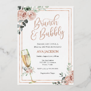Vrijgezellenfeest van Brunch en Bubble Blush Flora Folie Uitnodiging