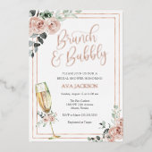 Vrijgezellenfeest van Brunch en Bubble Blush Flora Folie Uitnodiging (Voorkant)