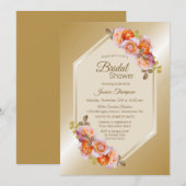 Vrijgezellenfeest van de gouden en Oranje Floral-W Kaart (Voorkant / Achterkant)