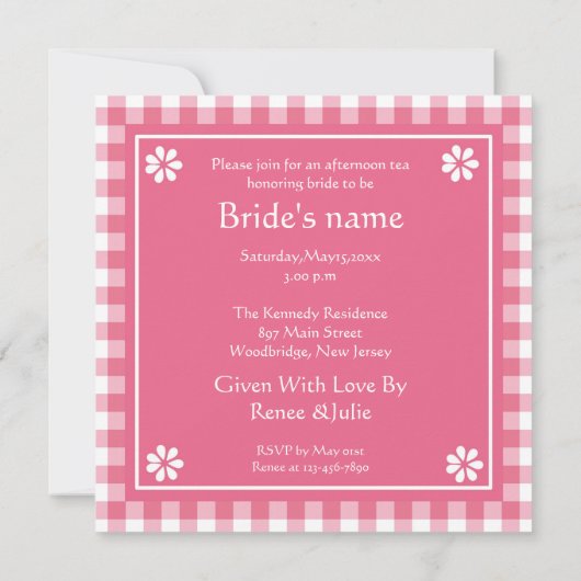 Vrijgezellenfeest van de Roze Tea Party Kaart (Achterkant)