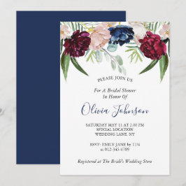 Vrijgezellenfeest van Navy Blue Floral Greenery Kaart
