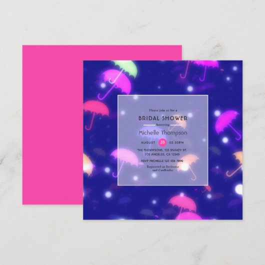 Vrijgezellenfeest van neonparaplu's kaart (Voorkant / Achterkant)