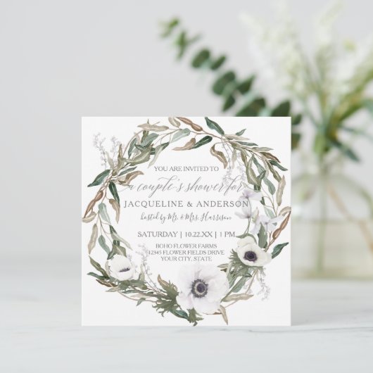 Vrijgezellenfeest van paren Rustic Anemone Olive W Kaart (Staand voorkant)